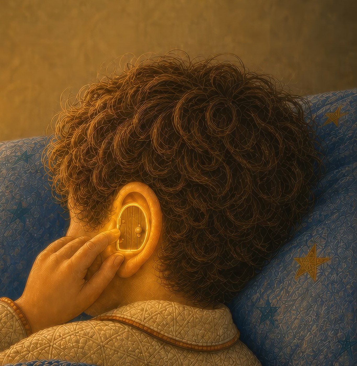 The Inner Garden book cover — a boy's ear with a tiny glowing wooden door inside it